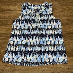 Lilly Pulitzer Dev Sleeveless Top Low Tide Navy Sails & Stripes V-Neck S NWT‎